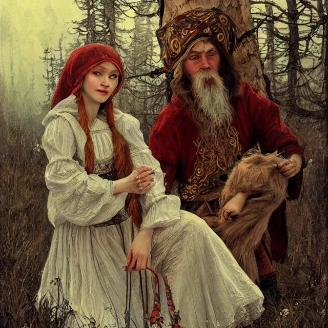 Image similar to russian folk fairytales, an ultrafine detailed painting, academic art, detailed realistic faces, artstation, by pavel korin, viktor vasnetsov