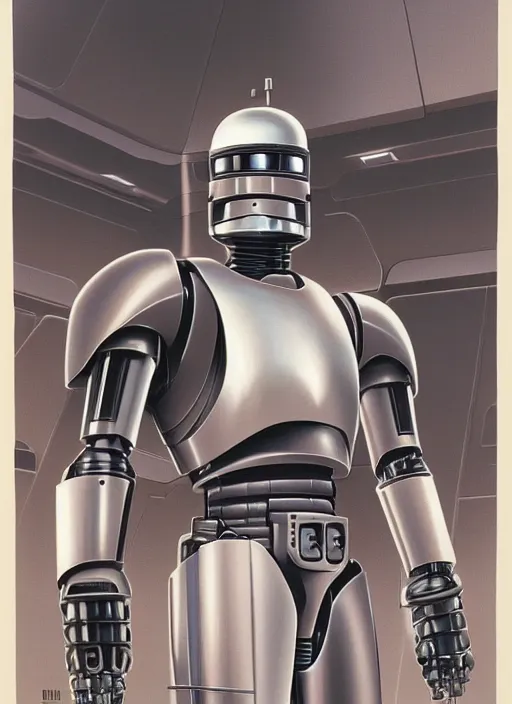 Image similar to Robocop by Ralph Mcquarrie, highly detailed, sharp focus, illustration