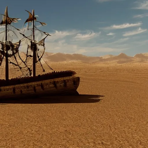 Image similar to a pirate ship in the desert