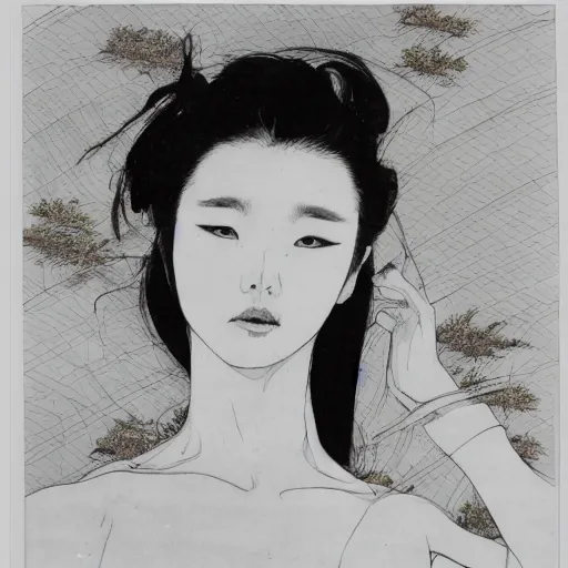 Image similar to Lee Jin-Eun by M. W. Kaluta, rule of thirds, seductive look, beautiful