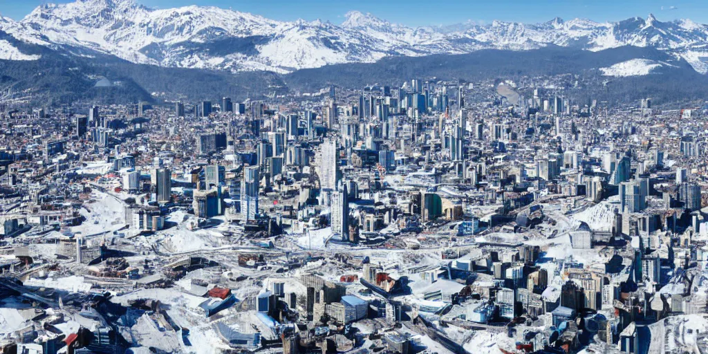 Image similar to A big modern city on a snow mountain