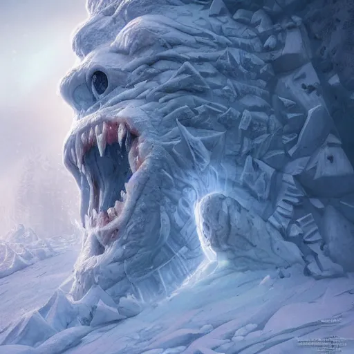 Image similar to A monster in the Arctic covered in snow, fractal Lighting, by Stanley Artgerm Lau, WLOP, Rossdraws, James Jean, Andrei Riabovitchev, Marc Simonetti, and Sakimichan, trending on artstation