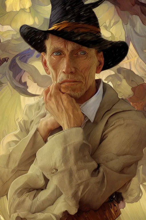 Image similar to ultra realistic illustration, vincent van goh wearing a birthday hat, elegant, highly detailed, digital painting, concept art, smooth, sharp focus, illustration, art by artgerm and greg rutkowski and alphonse mucha