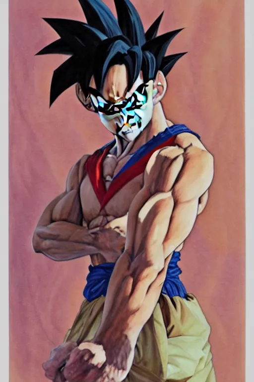 Prompt: a study of goku, gouache painting by J. C. Leyendecker and steve huston