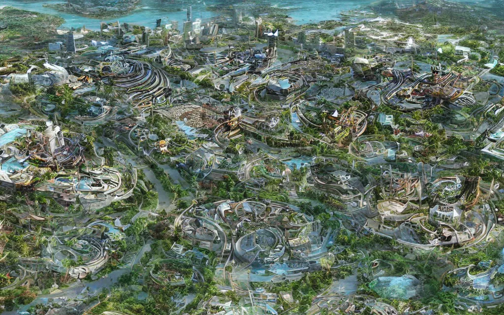 Image similar to future city of denpasar bali in the year 2 1 0 0, perfect faces.