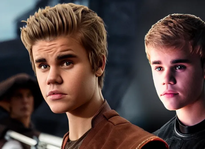Prompt: justin bieber plays anakin skywalker in the live action remake of star wars revenge of the sith, 3 5 mm photography, highly detailed, cinematic lighting, 4 k