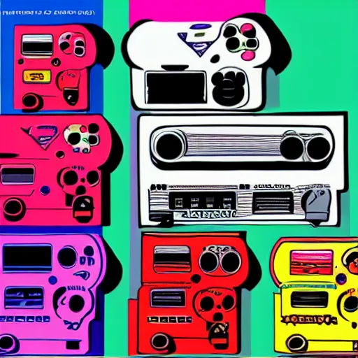 Prompt: pop art game console advertisement in the 2 0 0 0 s