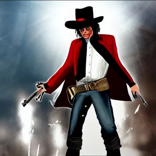 Image similar to michael jackson in the style of red dead redemption video game