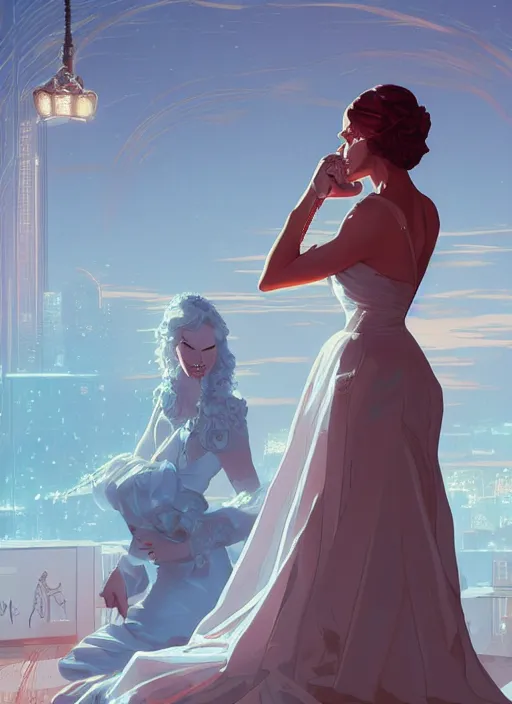 Prompt: romance movie poster artwork by Michael Whelan and Tomer Hanuka, Rendering of a bride Margot Robbie, full of details, by Makoto Shinkai and thomas kinkade, Matte painting, trending on artstation and unreal engine