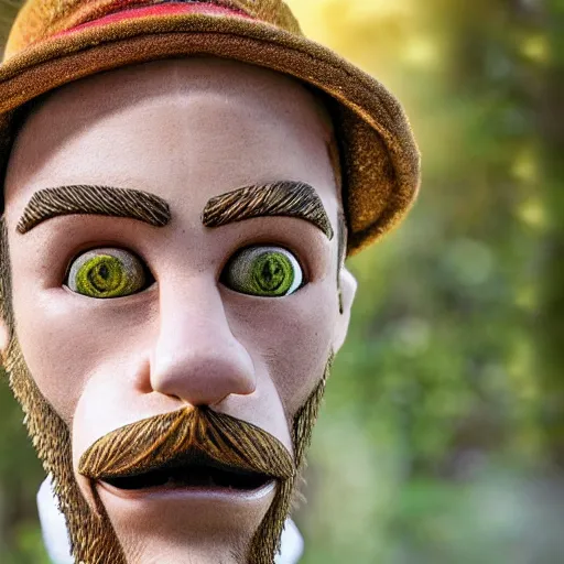 Prompt: realistic pinocchio with a beard, award winning photography