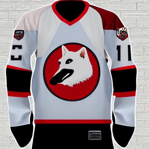 Image similar to hockey jersey with a samoyed logo