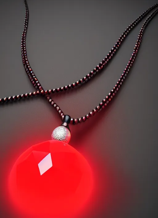 Prompt: object render of a black necklace with a fiery red diamond pendant, Unreal 5, DAZ, hyperrealistic, octane render, dynamic lighting