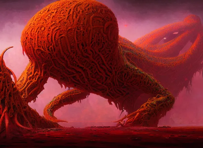 Prompt: A psychedelic juvenile mimic rust monster, vibrant color scheme, highly detailed, in the style of romanticism, cinematic, artstation, Moebius, Greg rutkowski