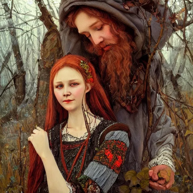 Image similar to russian folk fairytales, an ultrafine detailed painting, academic art, detailed realistic faces, artstation, by pavel korin, viktor vasnetsov