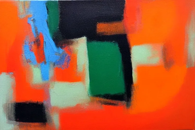 Image similar to born under a bad sign, watches, radios, good luck and trouble are my only friends, colors white!!, orange, dark green, dark blue, abstract oil painting by leonora arrington