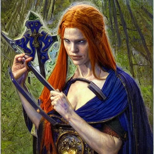 Prompt: priestess holding a sword, by donato giancola and berthold woltze.