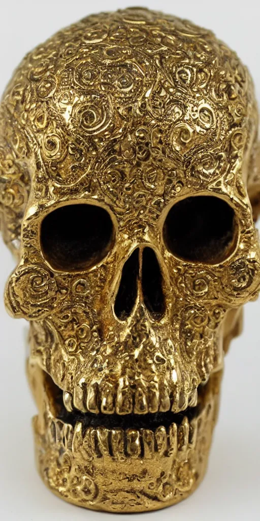 Image similar to ornate gold skull realistic 3 d covered in jewels antique