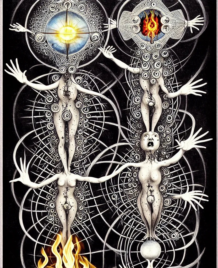 Image similar to whimsical freaky creature sings a unique canto about'as above so below'being ignited by the spirit of haeckel and robert fludd, breakthrough is iminent, glory be to the magic within, painted by ronny khalil