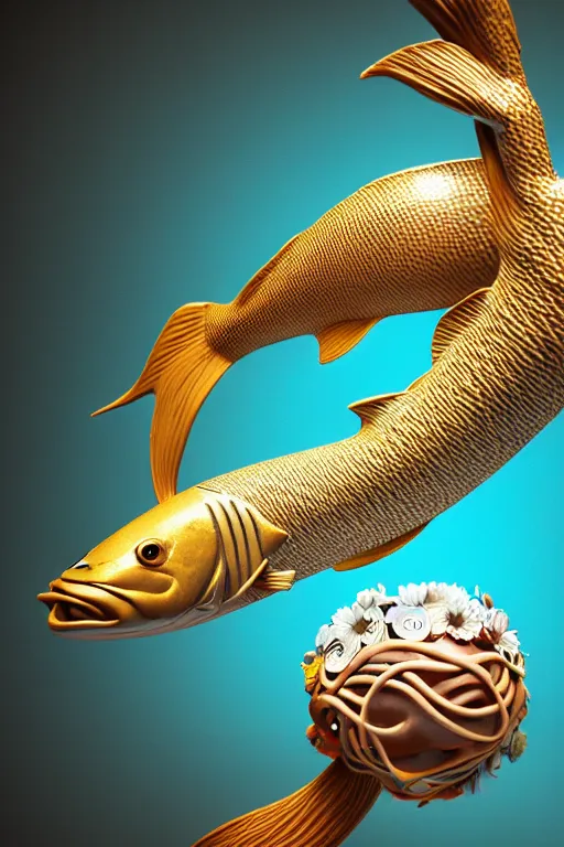 Prompt: a sculpture of fish ocean intertwined, diode lighting, a lovely cornucopia of flowers and human body parts, body parts, independent heart shaped, highly detailed, octane render, cinematic, shock, sharp focus, ball, an independent psycho, clean, studio lighting