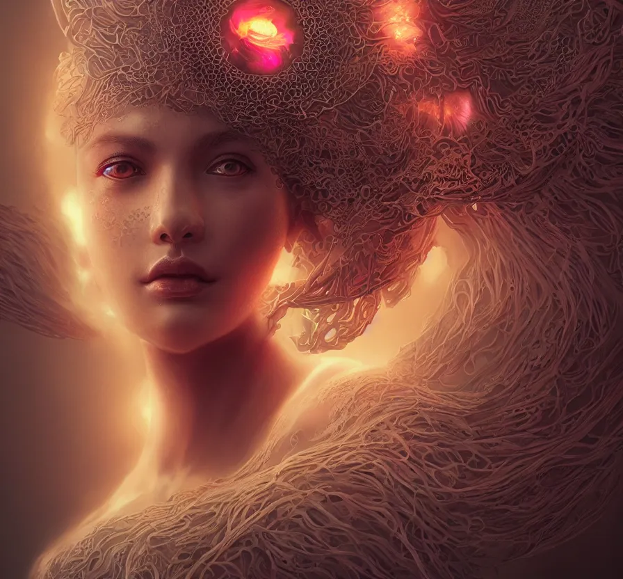 Image similar to goddess portrait. jellyfish phoenix head. intricate artwork by Tooth Wu and wlop and beeple. octane render, trending on artstation, greg rutkowski very coherent symmetrical artwork. cinematic, hyper realism, high detail, octane render, 8k