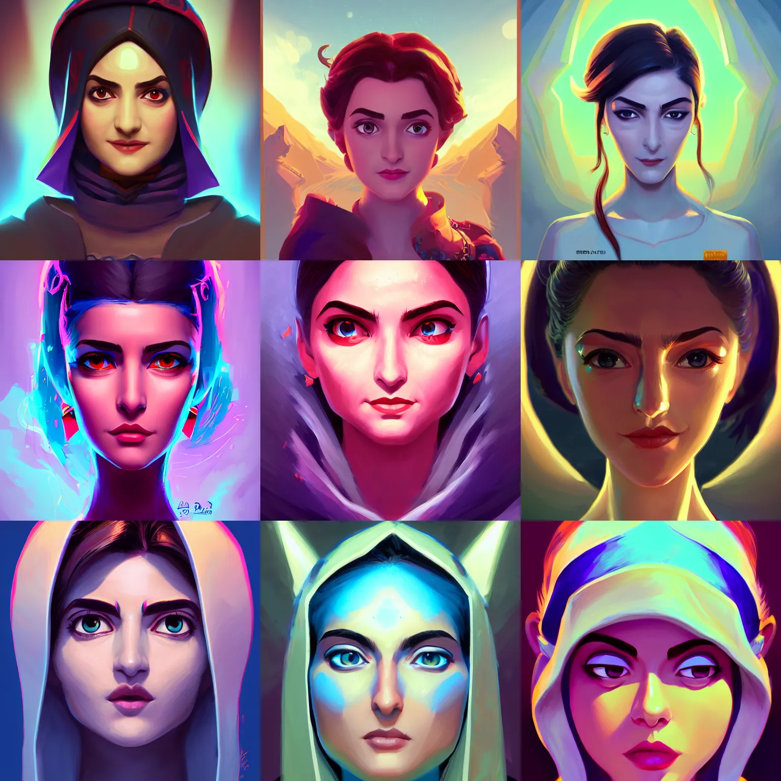 Prompt: head-on symmetrical centered painted portrait, Maya Ali as a mage, matte painting concept Arcane DOTA Blizzard pixar, maya engine on stylized background splash comics global illumination lighting artstation, by lois van baarle, ilya kuvshinov, rossdraws