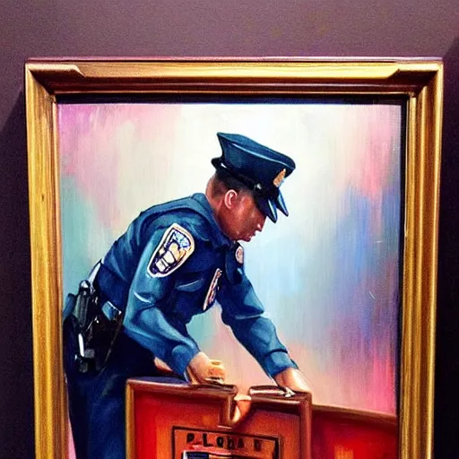 Image similar to “a cop in jail oil panting”