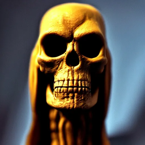 Image similar to skeletor, moody lighting, shallow depth of field,