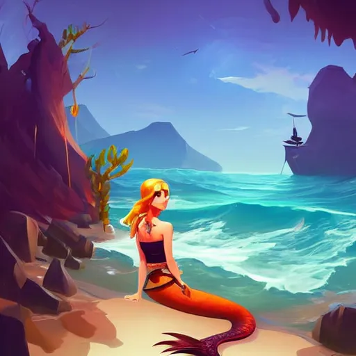 Image similar to painting mermaid treasure on sea of thieves game avatar hero smooth face median photoshop filter cutout vector, behance hd by jesper ejsing, by rhads, makoto shinkai and lois van baarle, ilya kuvshinov, rossdraws global illumination