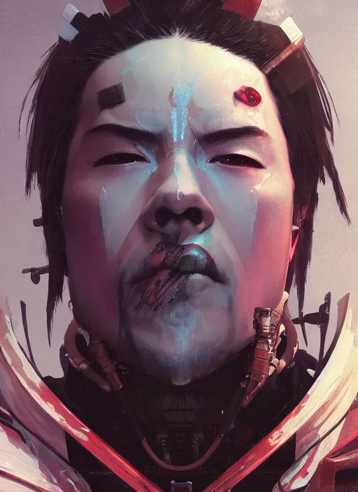 Prompt: excellent painted portrait of a cyberpunk samurai, 4k, trending on artstation, octane render, art by artgerm and greg rutkowski and alphonse mucha and craig mullins and James Jean and Andrei Riabovitchev and Marc Simonetti and peter mohrbacher