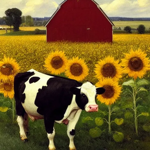 Strawberry Cow in the Flower Field - Kazimiera - Paintings