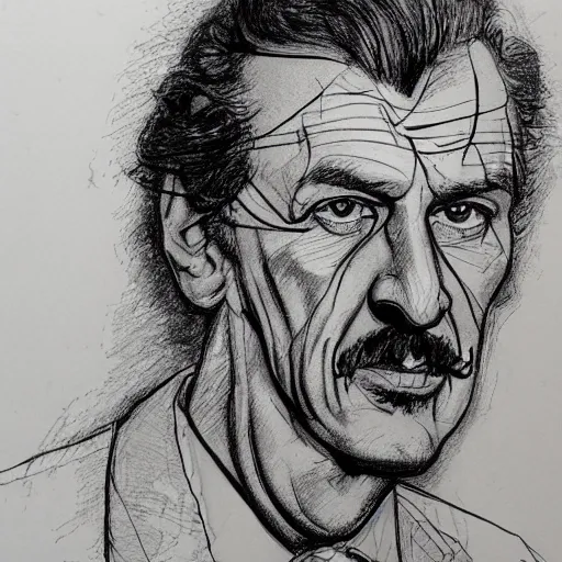 Prompt: a realistic yet scraggly portrait sketch of the side profile of a stern and sophisticated vincent price, trending on artstation, intricate details, in the style of frank auerbach, in the style of sergio aragones, in the style of martin ansin, in the style of david aja, in the style of mattias adolfsson