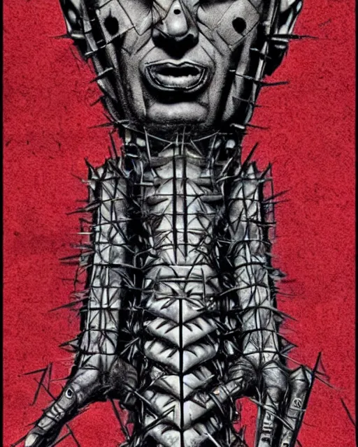 Image similar to Hellraiser 80s movie poster style with some features by HR Giger