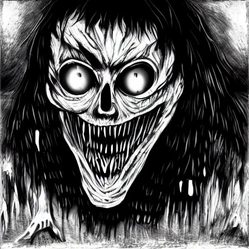 Image similar to nightmare monster, black and white