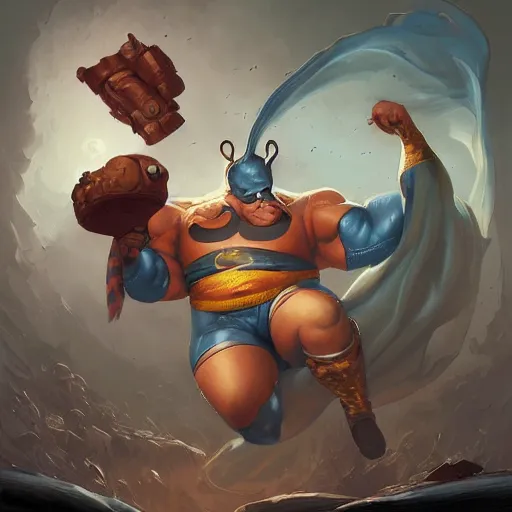 Prompt: a insanely detailed painting of a slightly overweight masked superhero wearing a tight fitting costume, staring at the computer nervously clicking on the mouse in the style of peter mohrbacher, dramatic lighting and composition, trending on artstation, concept art, comic book