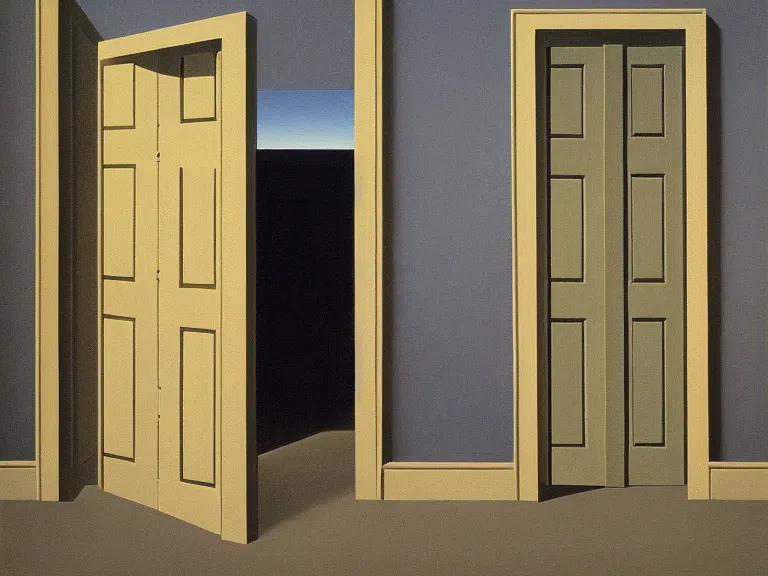 Prompt: infinite recurrsion of doors painting by rene magritte, high detail, high resolution