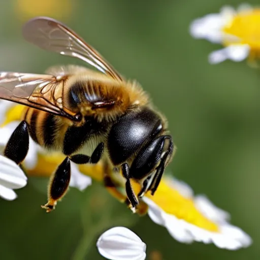 Prompt: a photo of a honeybee wearing a top hat