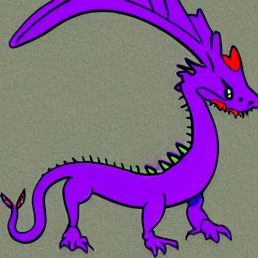 Image similar to very cute small purple dragon with well-designed head and four legs, 2d minimalism, minimum of color