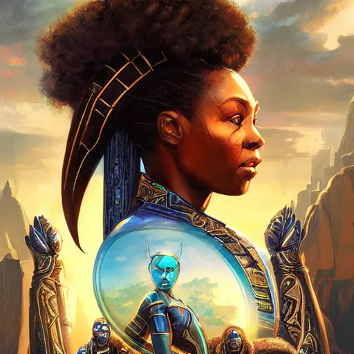 Image similar to portrait of a wakandan woman ( 3 5 ) from wakanda, an oil painting by ross tran and thomas kincade