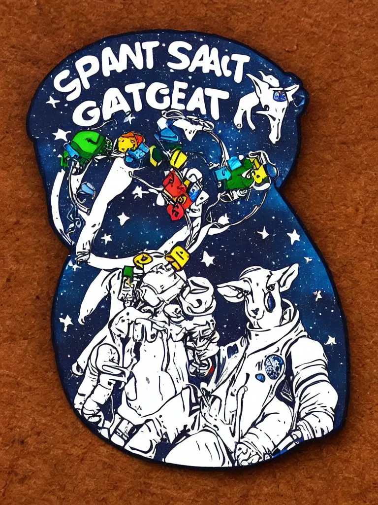 Image similar to sticker of a goat in spacesuit