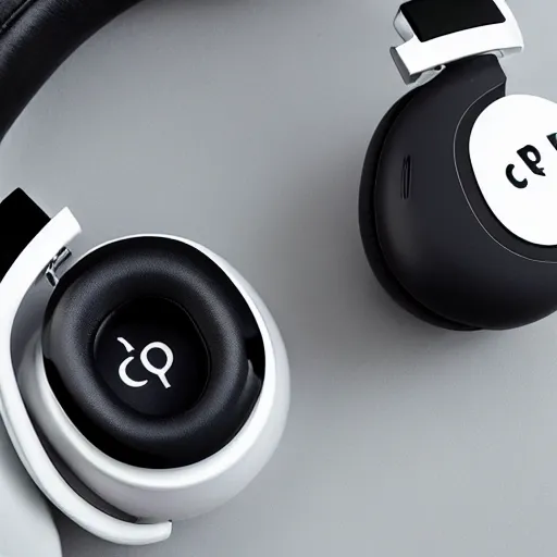 Image similar to product photoshoot of clean modern hand crafted aipods pro max beats headphones colot metal white silver with black leather padding well design ultrareallistic detailed high quality 8 k photorealistic ultra realistic