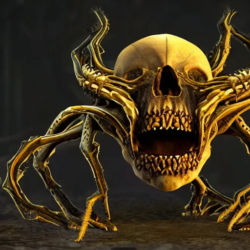 Prompt: Skull that look too much like skull!, crypt lurker!!, grasp of darkness!!!, pitchburn devils, giant terrestrial starfish!!!!!, rescue from the underworld!!!!!!, 8k CG character rendering of a spider-like hunting female on its back, fangs extended, wearing a leopard-patterned dress, set against a white background, with textured hair and skin.