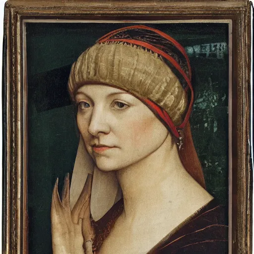 Image similar to skudy of a pretty young woman. exceptional lighting highlights her faces features by hans holbein the younger.