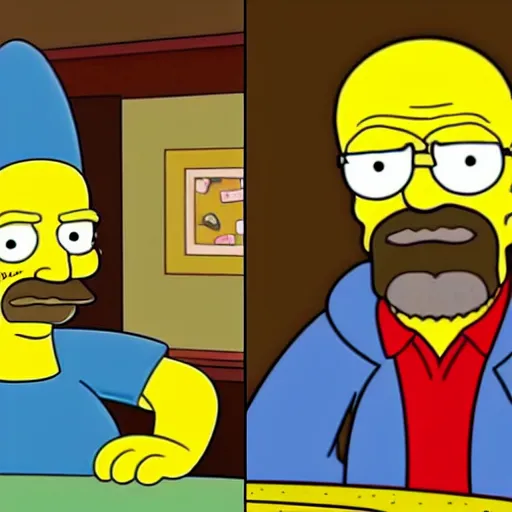 Prompt: walter white as a simpsons character