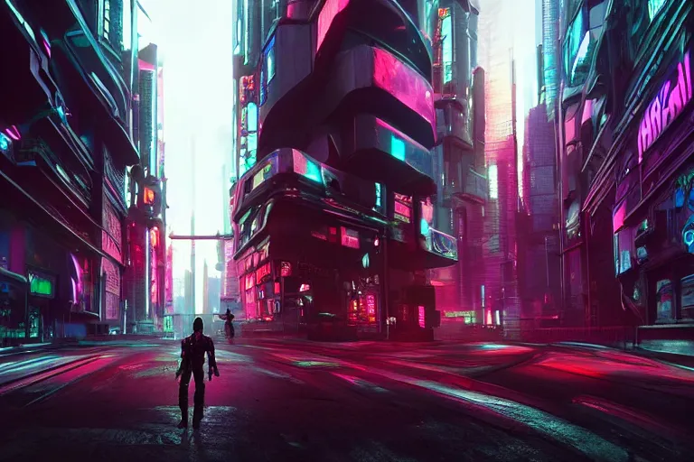 Image similar to cyberpunk alien concept inspired street, futuristic look, highly detailed body, very powerful, photorealistic camera shot, bright studio setting, studio lighting, crisp quality and light reflections, unreal engine 5 quality render