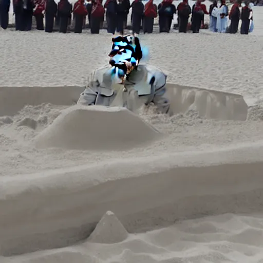 Image similar to kim jong un building sandcastle at the beach