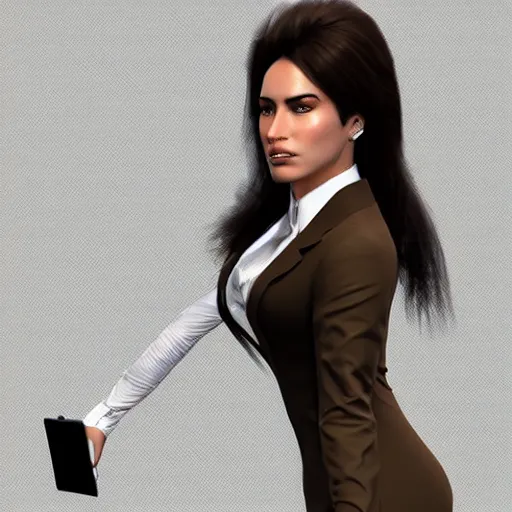 Image similar to amazonian woman in business attire, realistic, high resolution, artstation