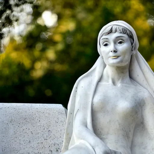 Prompt: Audrey Hepburn dressed in a veil as a marmor statue by Michelangelo, Sigma 85 mm f/1.4
