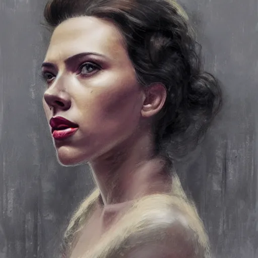 Image similar to detailed portrait of scarlett johansson as young nadezhda krupskaya, colourised, face portrait, epic, tragic, military art, fantasy, dieselpunk, hd shot, digital portrait, beautiful, artstation, comic style, by artgerm, guy denning, jakub rozalski, magali villeneuve and charlie bowater