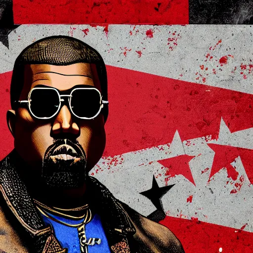 Image similar to kanye west in stephen bliss illustration red dead redemption 2 artwork of kanye west, in the style of red dead redemption 2 loading screen, by stephen bliss