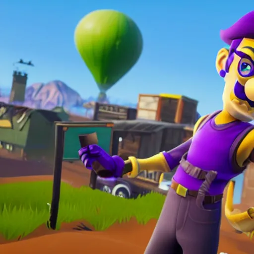 Image similar to in-game screenshot of waluigi in fortnite with walter white